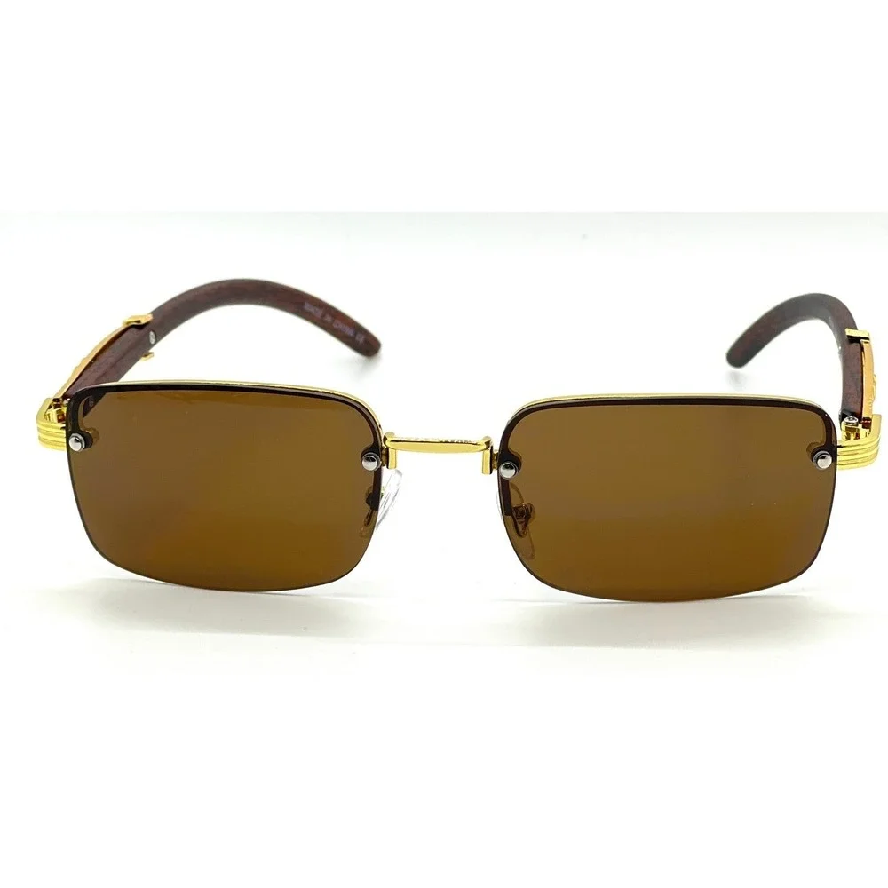 Women‎ Luxury Trendy Classy Gem Cut Brown Tint Gold Frame Rectangle Sunglasses